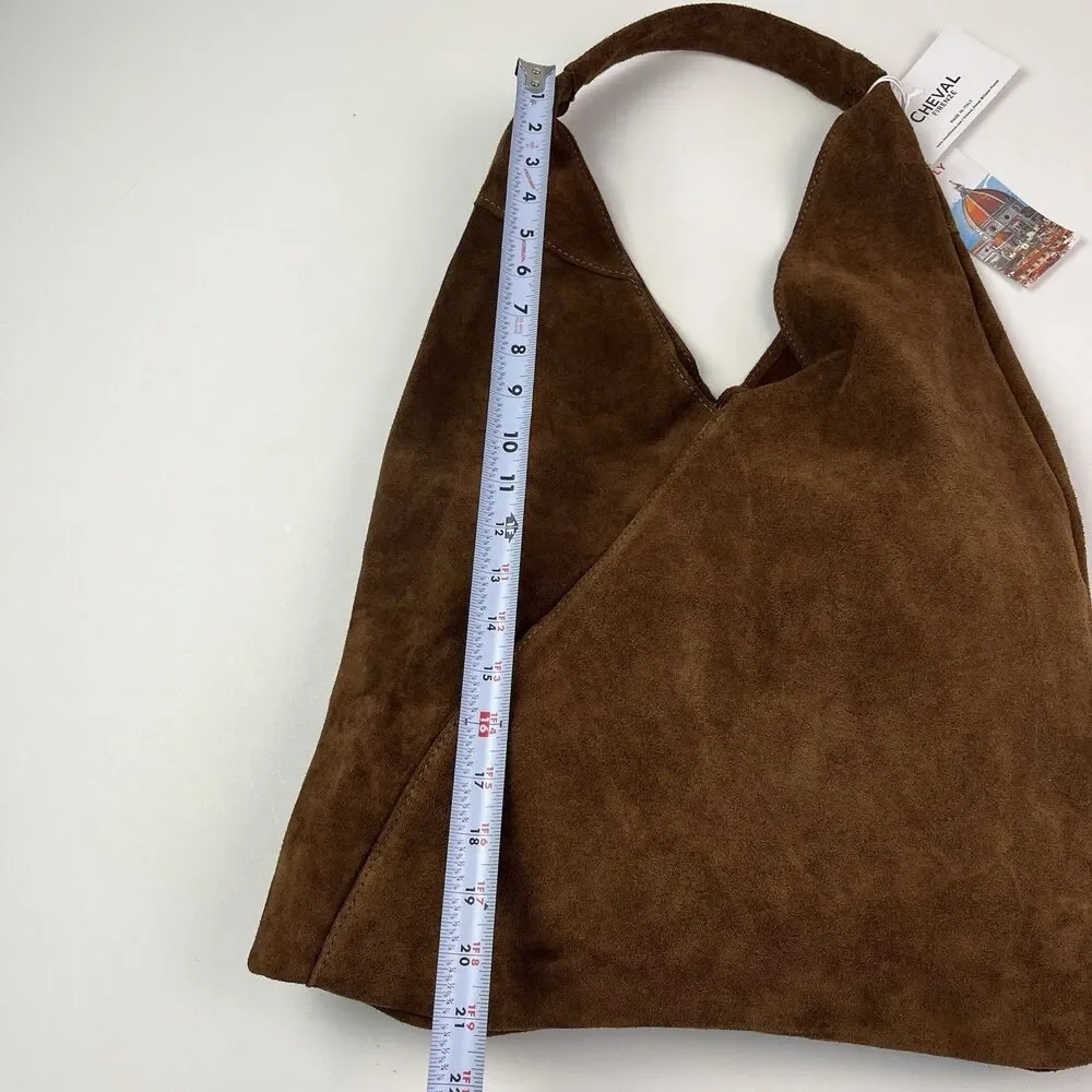 Cheval Italy Suede Leather Hobo Shoulder Bag Brown Oversized Tote Boho Hippie - Picture 8 of 14